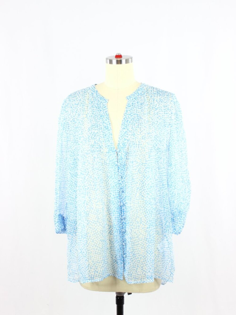 JOIE Laurel Blue Graphic Dot Print 100% Silk Chiffon Pintucked Blouse, Size S